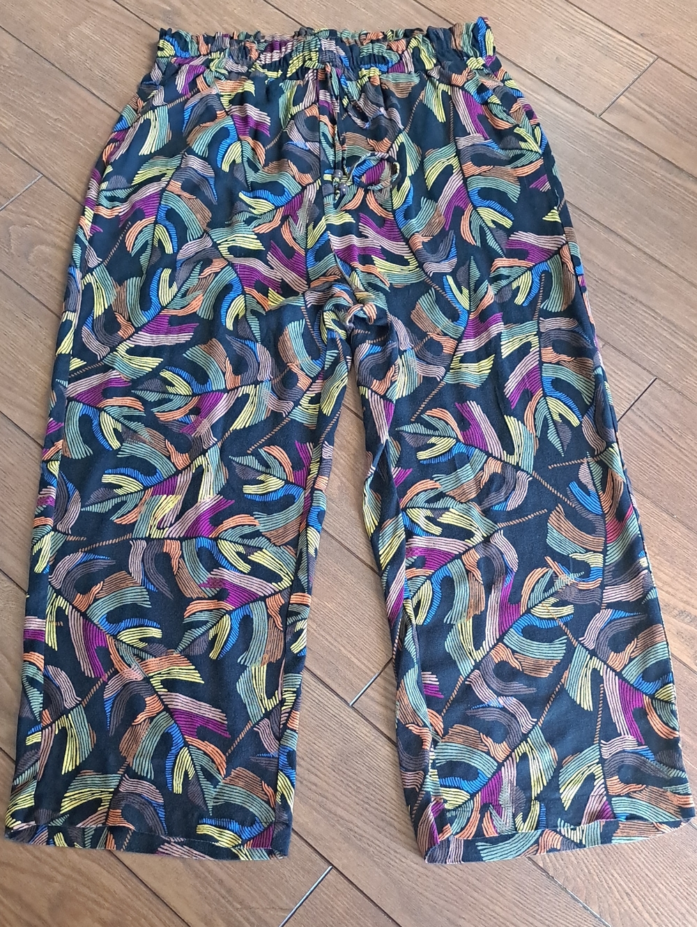 Jane + Delancey Tropical Leaf Wide Leg Pants M Like New Boho Drawstring